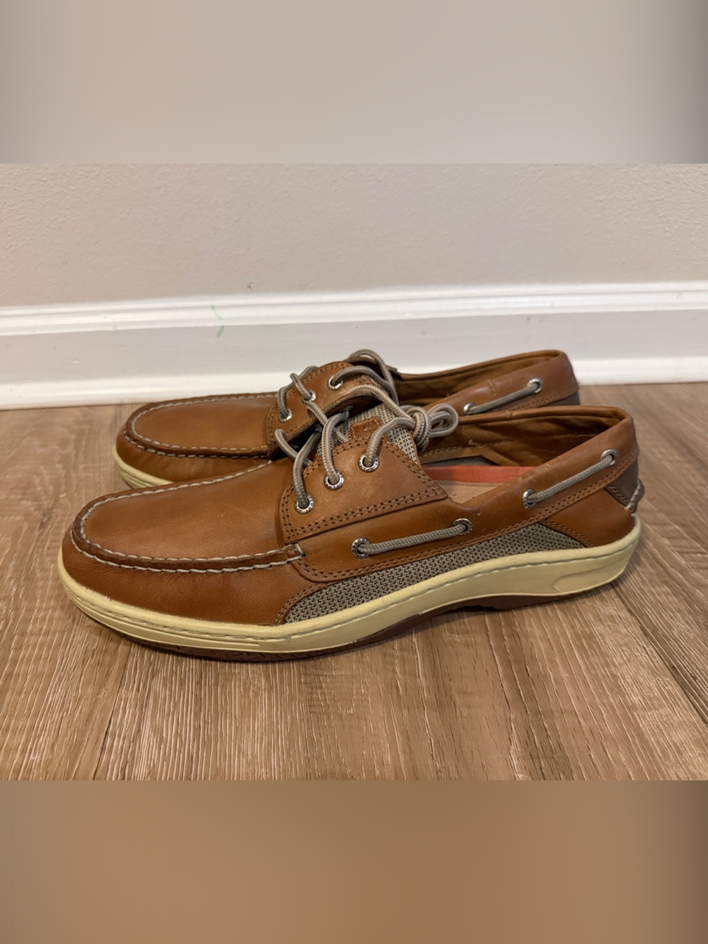 Sperry Tan Leather Mesh Boat Shoes